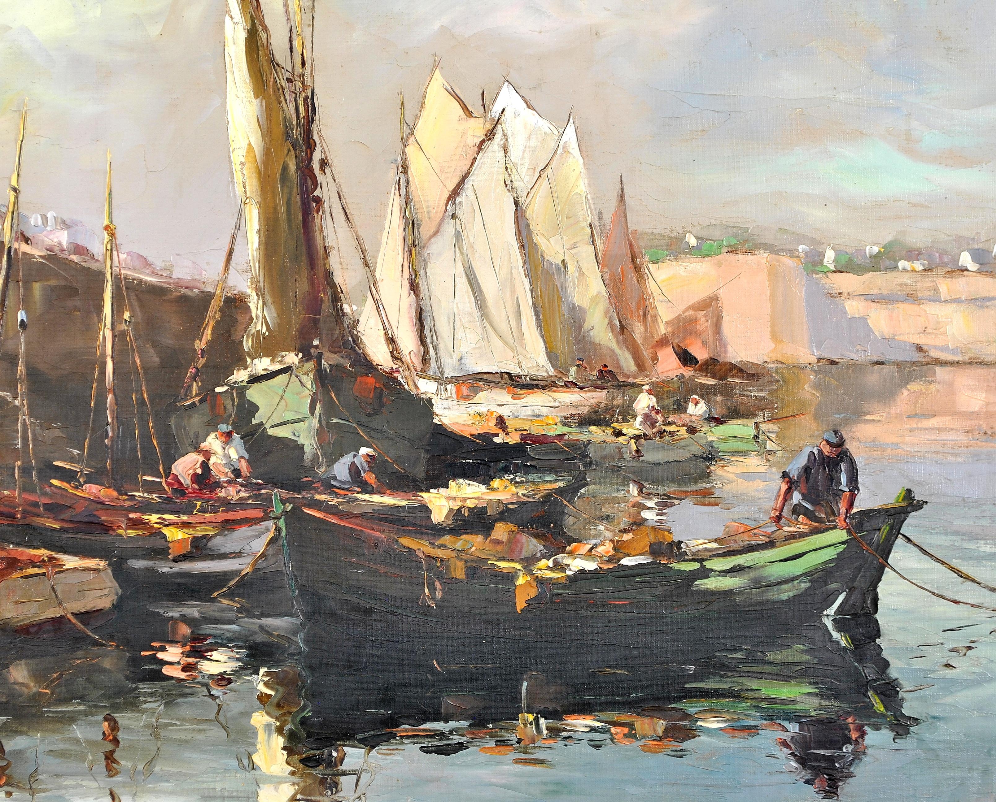 Côte d'Azur Harbor - French Impressionist Saint-Tropez Riviera Provence Painting For Sale 4