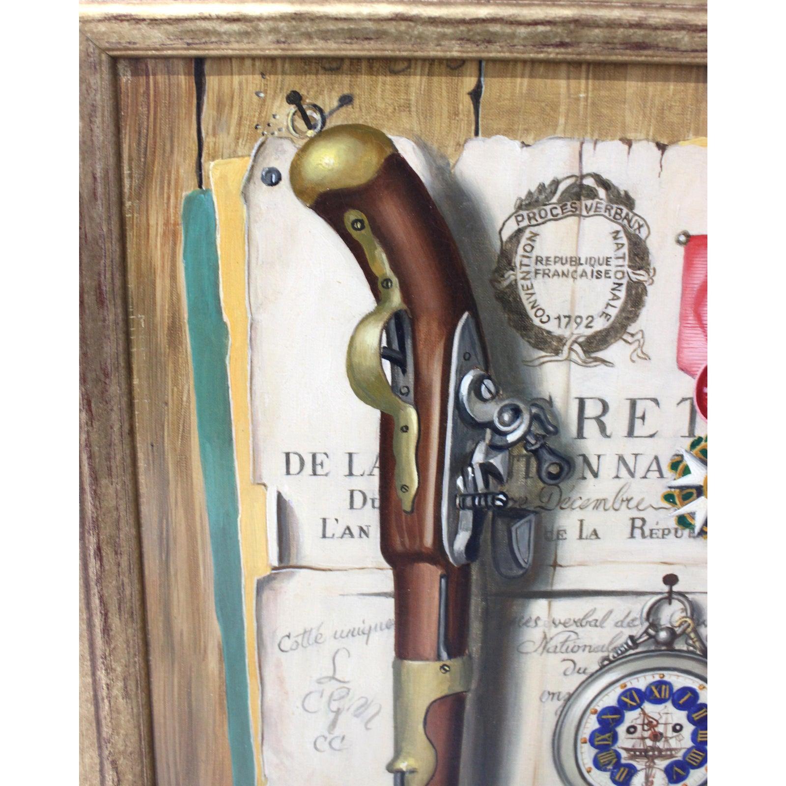French  Trompe l'Oeil Oil Painting by Charles Cerny For Sale