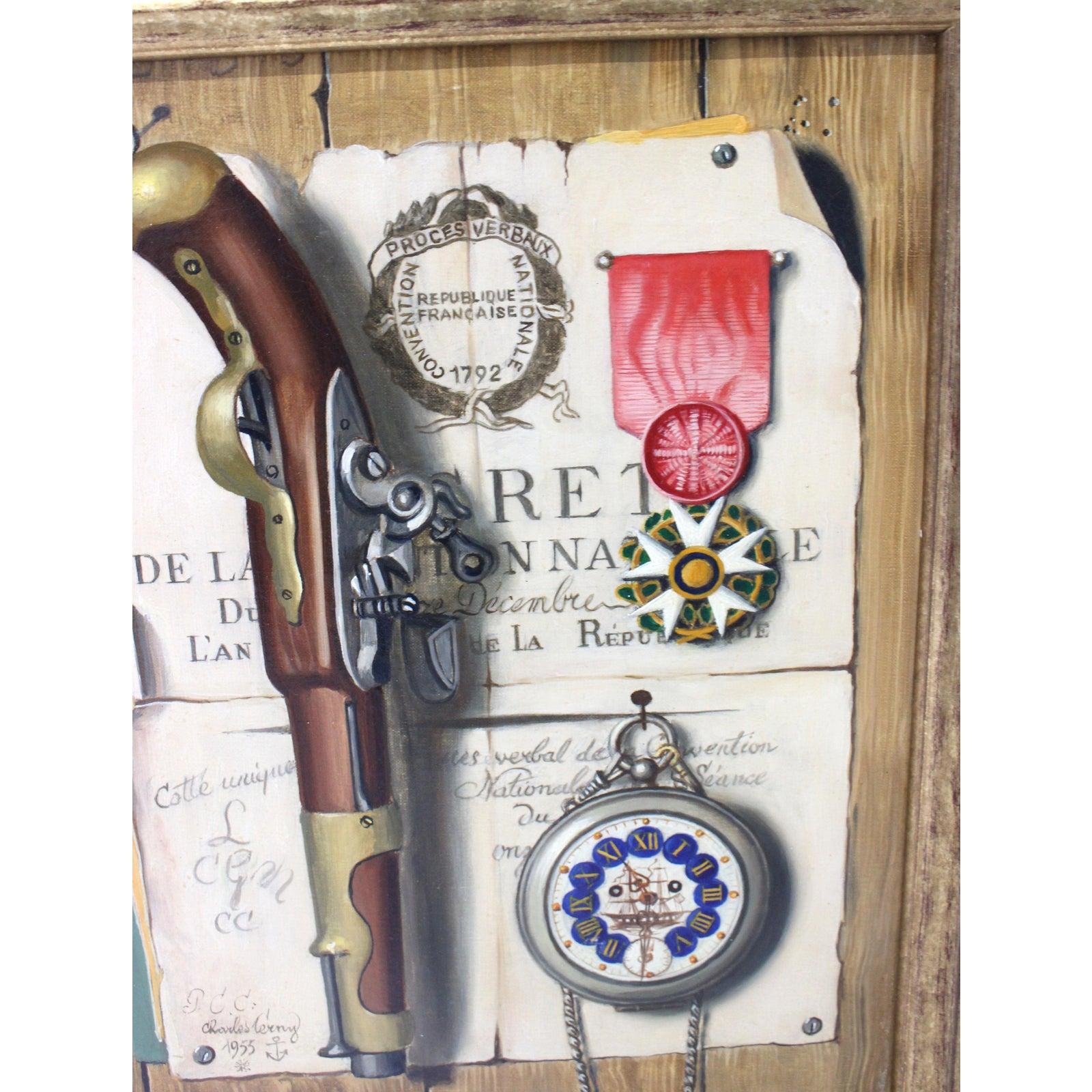 Hand-Painted  Trompe l'Oeil Oil Painting by Charles Cerny For Sale