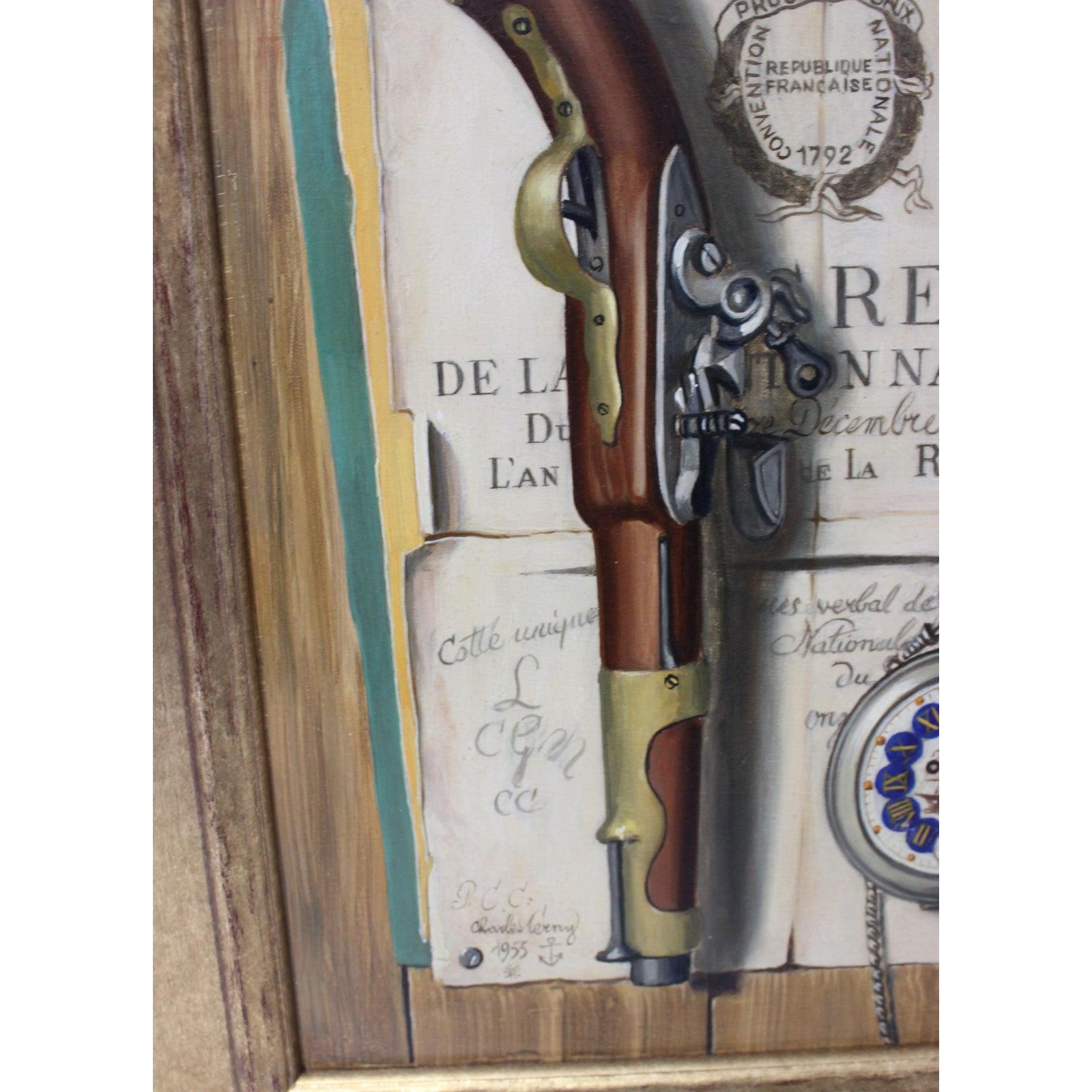  Trompe l'Oeil Oil Painting by Charles Cerny In Good Condition For Sale In West Palm Beach, FL