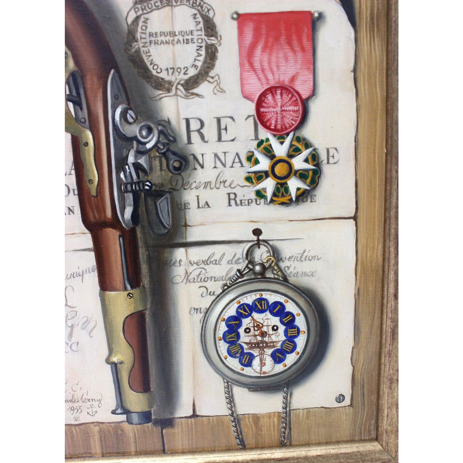 20th Century  Trompe l'Oeil Oil Painting by Charles Cerny For Sale