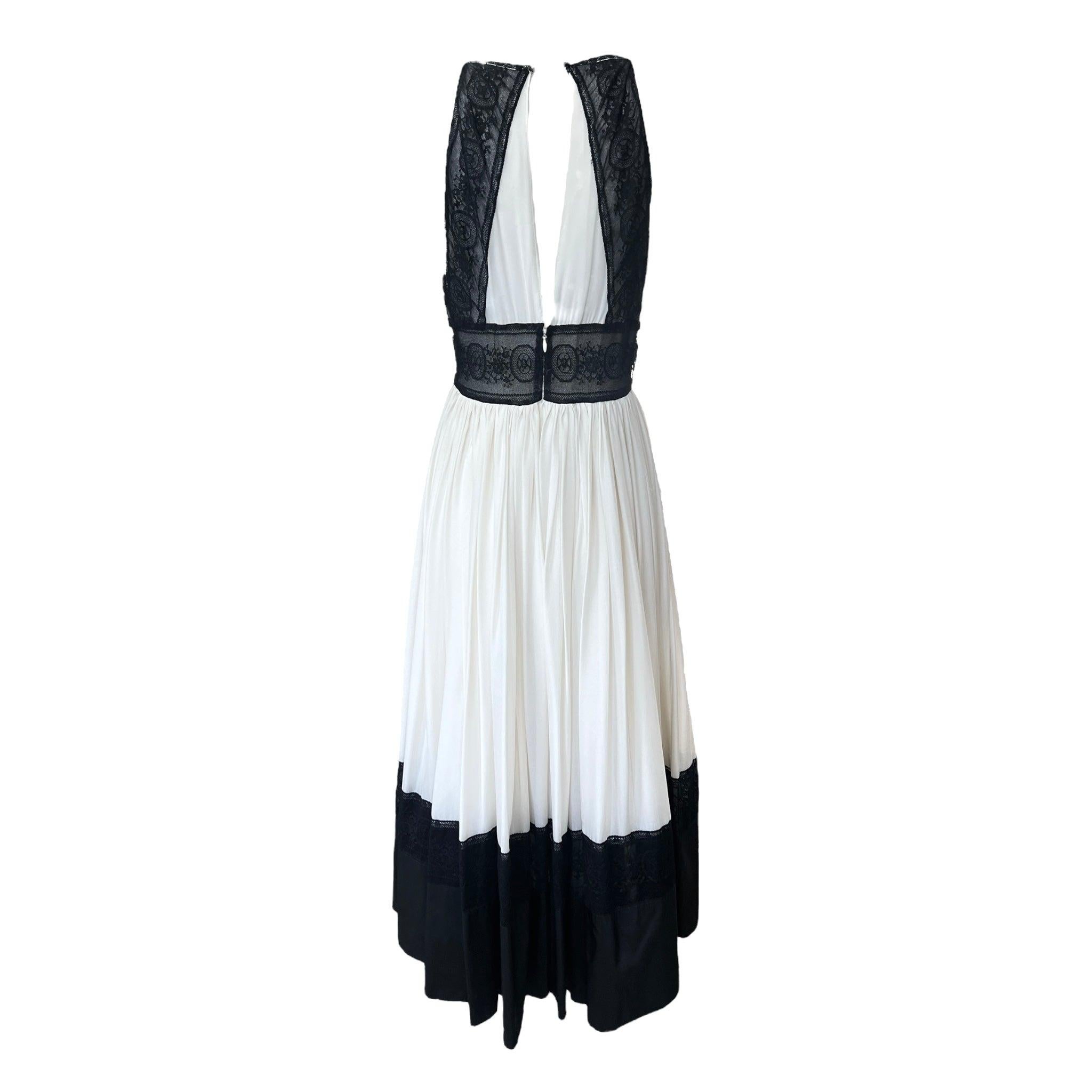 Charles Chang Lima Elfenbeinfarbenes Kleid aus Seide und schwarzer Spitze, 2010er Jahre (Schwarz) im Angebot