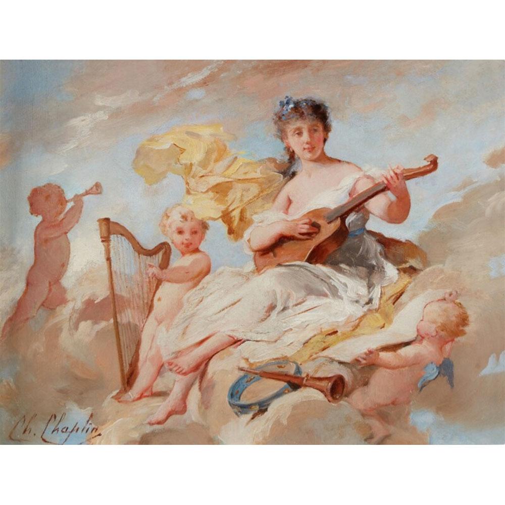 A Fine Pair of Allegorical Paintings of Poetry and Music by Charles Chaplin For Sale 2