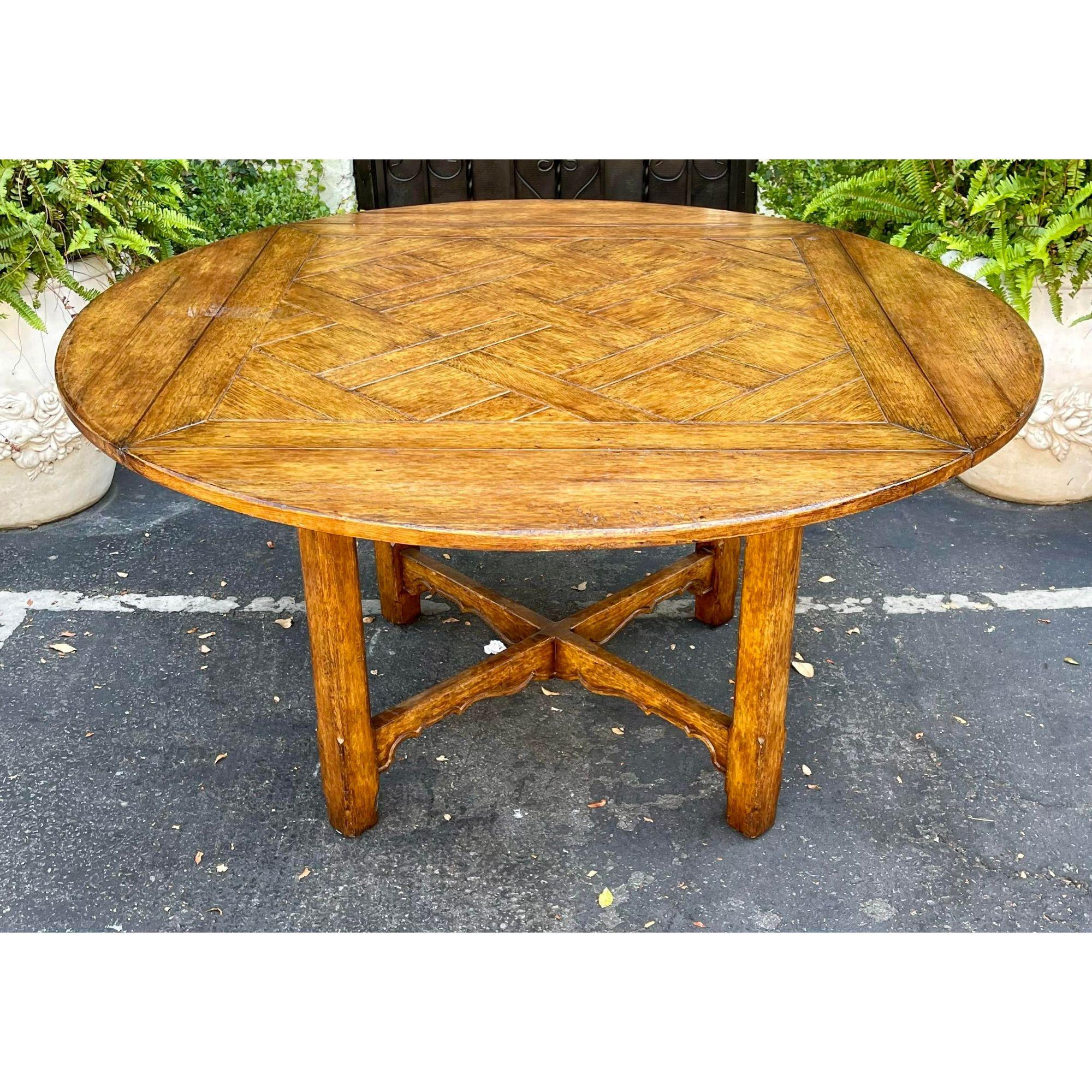 Charles & Charles Rustic Parquetry Round to Square Dining Table In Good Condition In LOS ANGELES, CA