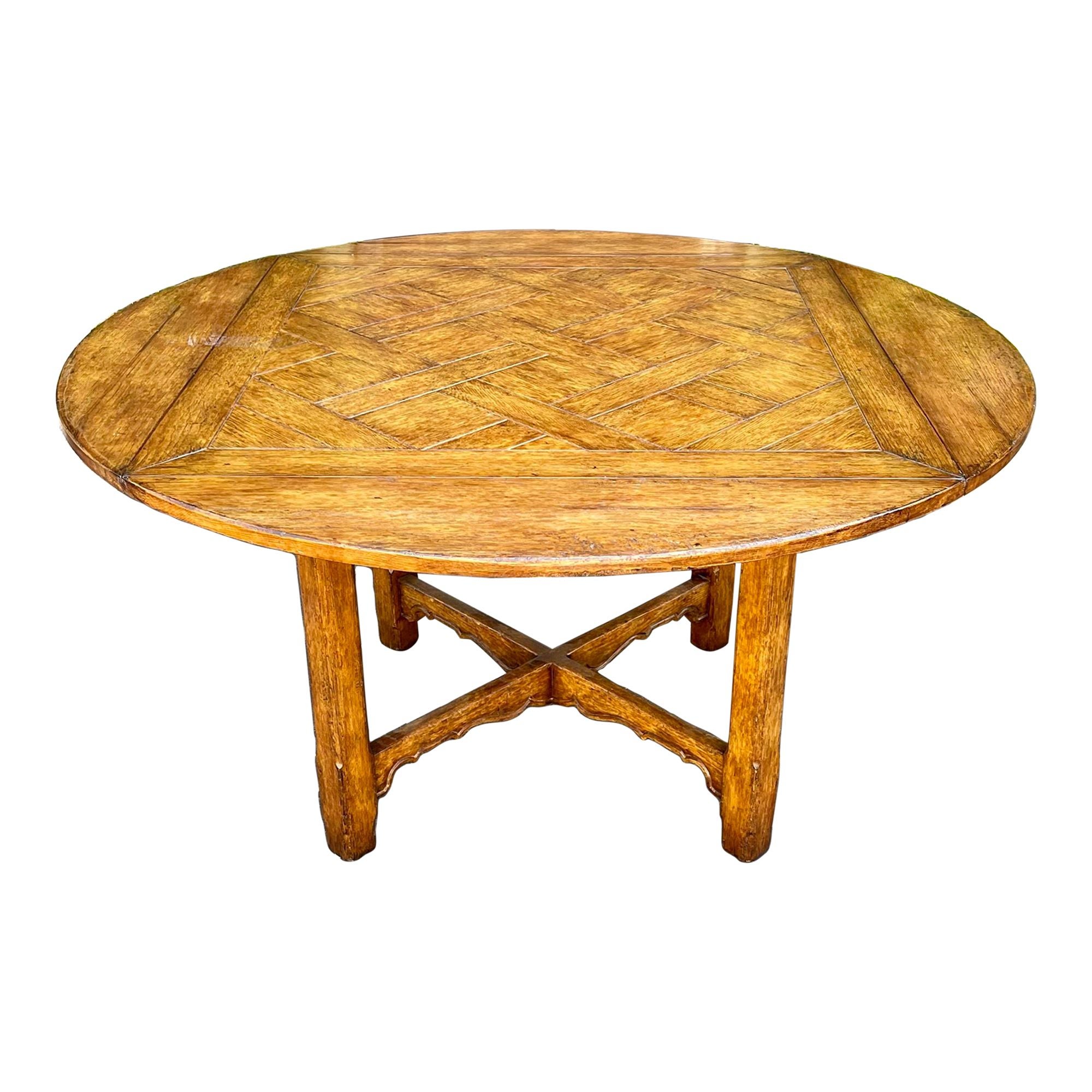 Charles & Charles Rustic Parquetry Round to Square Dining Table