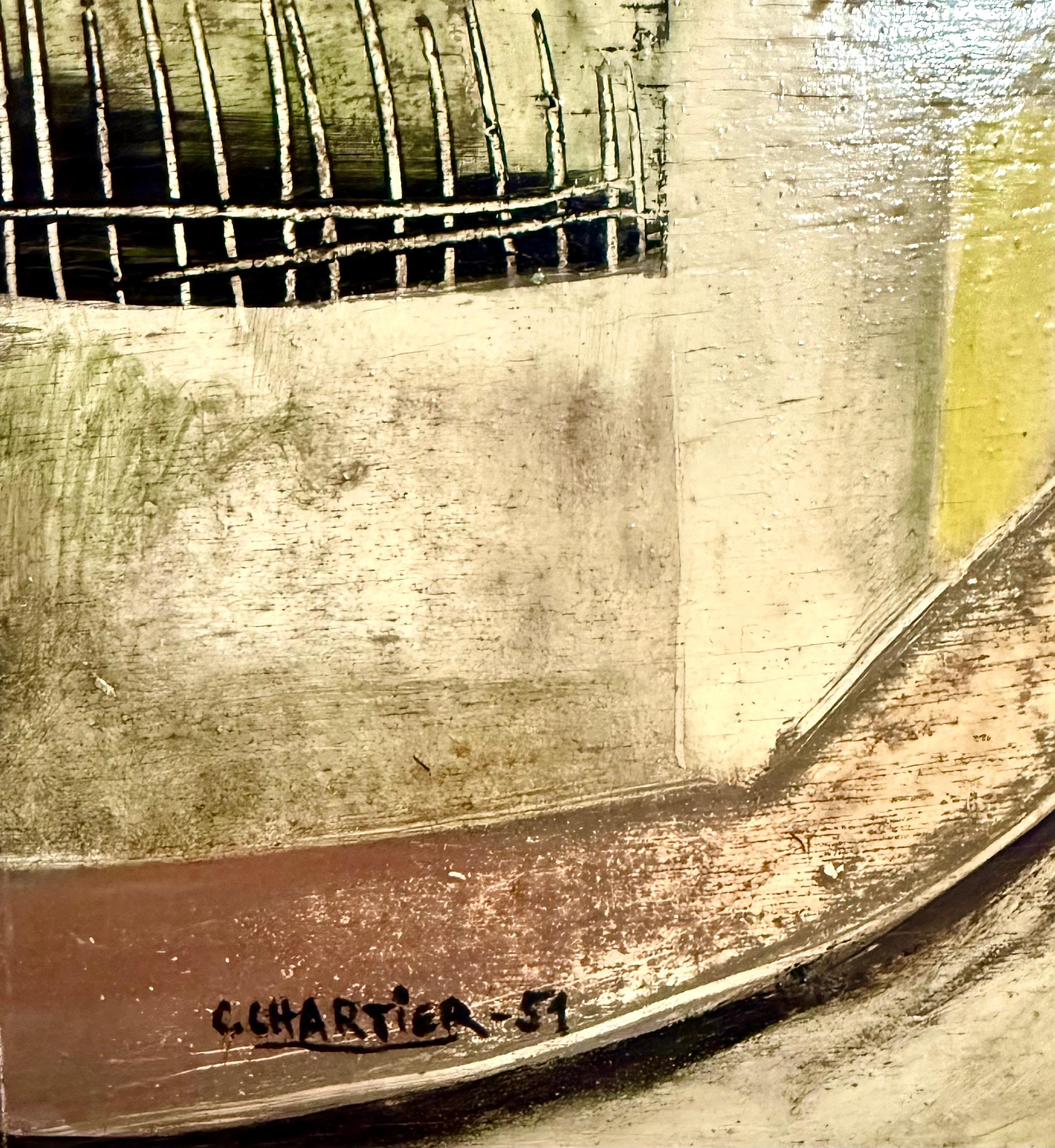 Charles Chartier 1951 Pintura al Óleo Cubista Modernista Francesa Surrealista Pueblo de París en venta 4