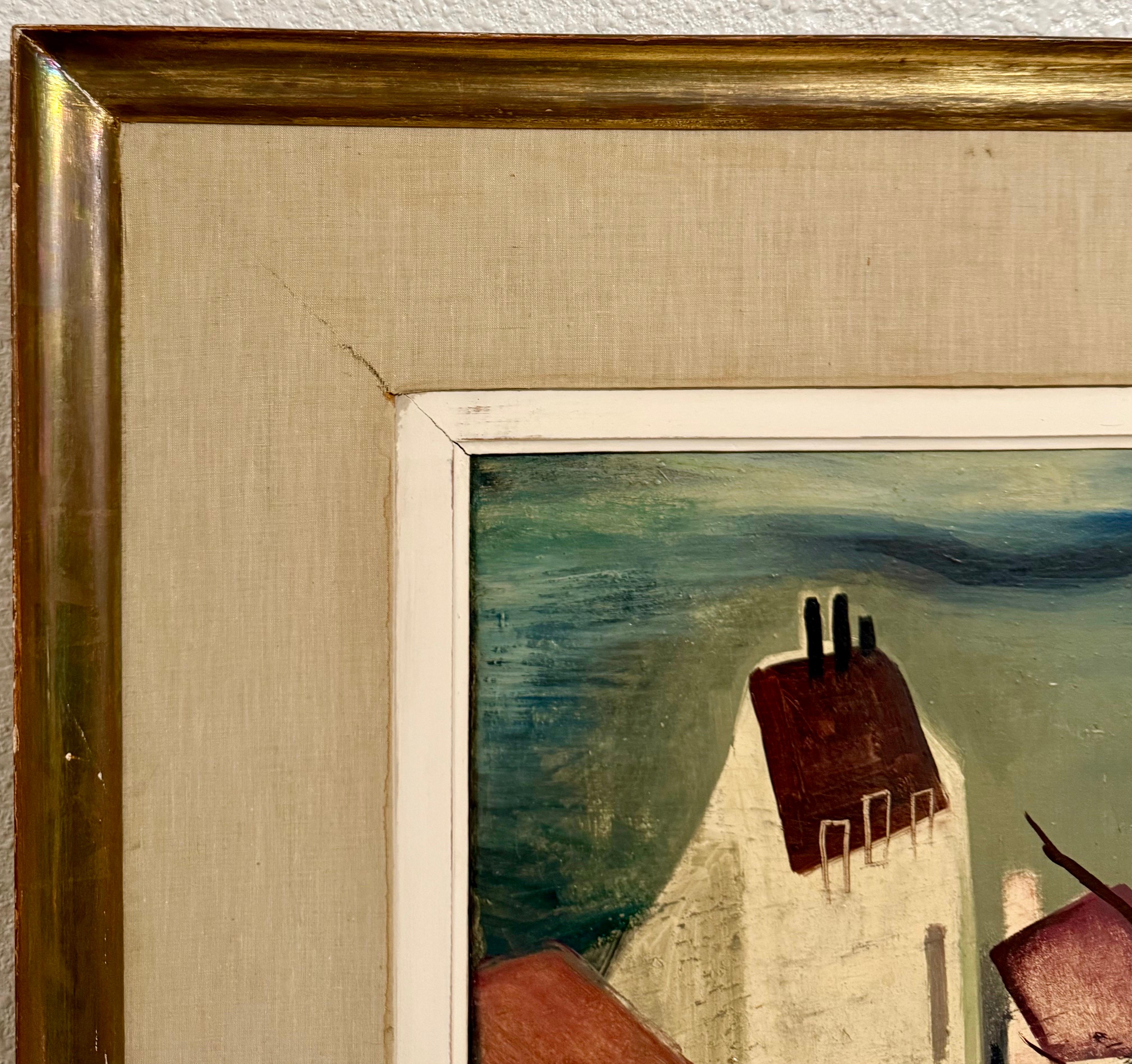 Charles Chartier 1951 Pintura al Óleo Cubista Modernista Francesa Surrealista Pueblo de París en venta 5