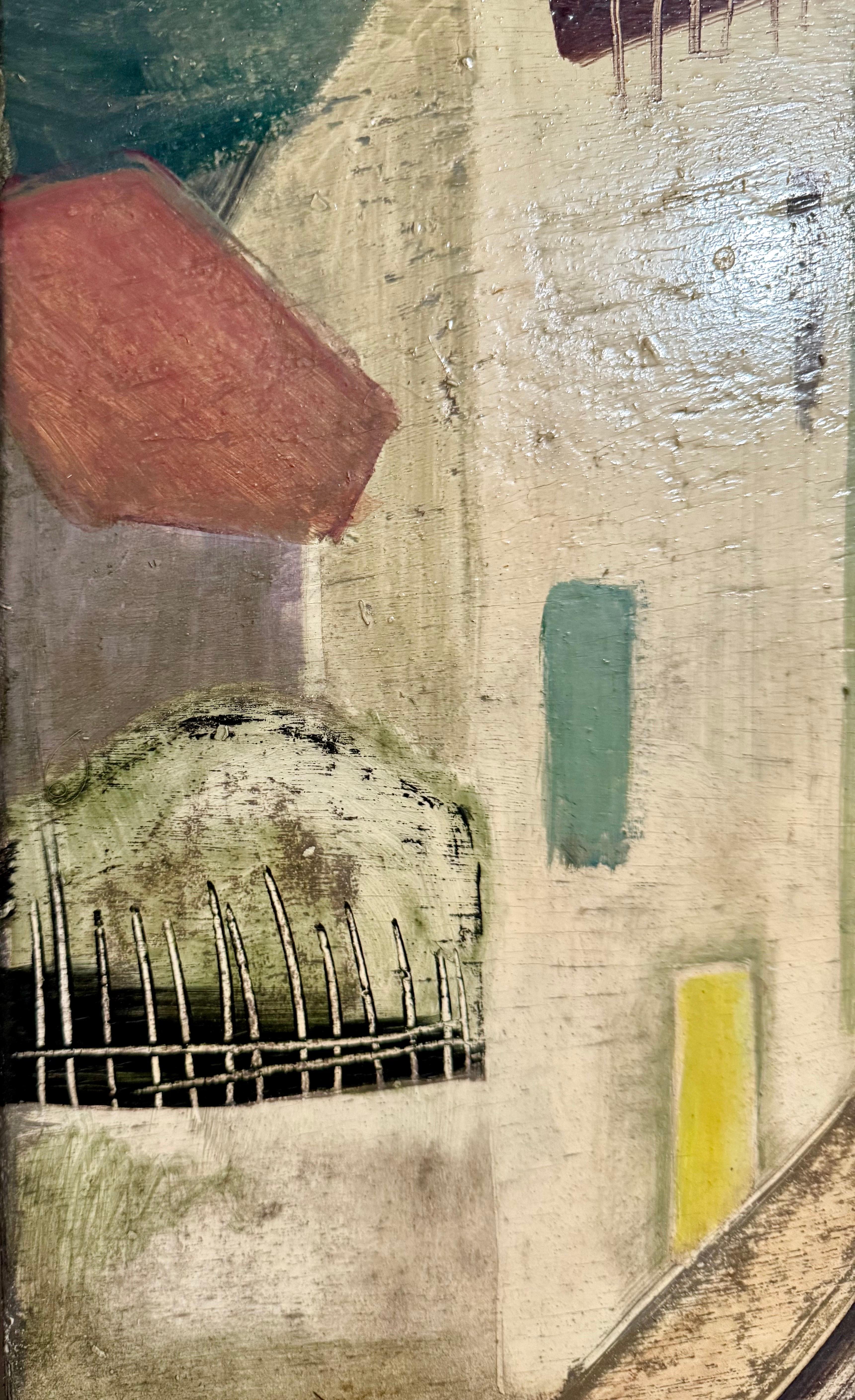 Charles Chartier 1951 Pintura al Óleo Cubista Modernista Francesa Surrealista Pueblo de París en venta 6