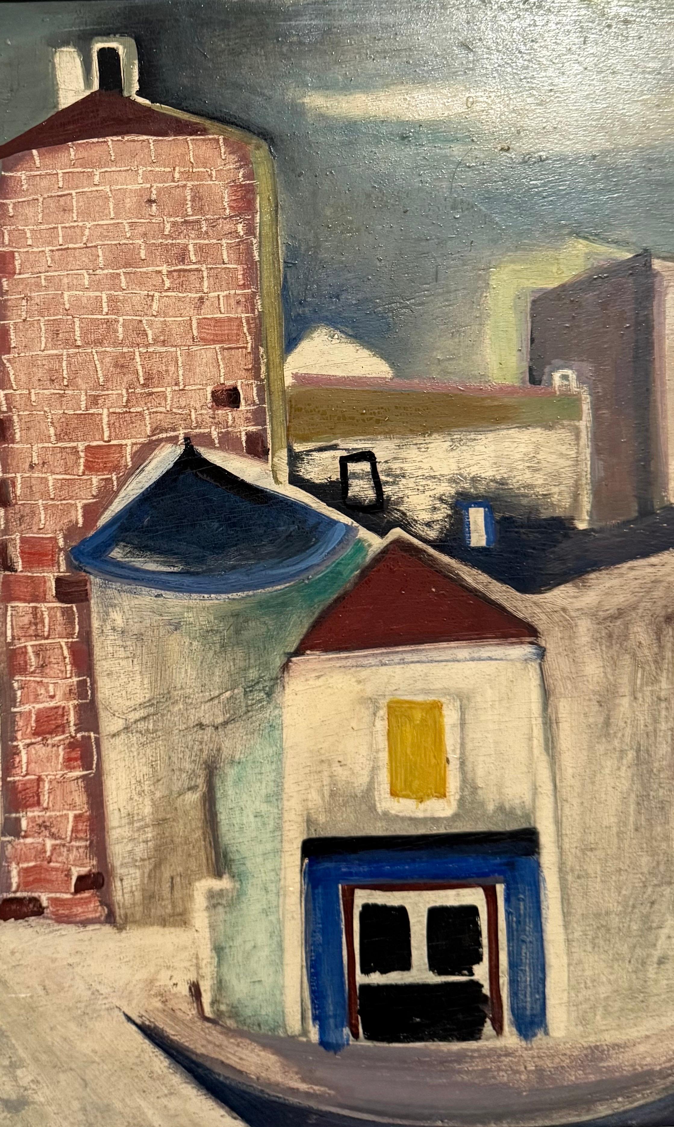 Charles Chartier 1951 Pintura al Óleo Cubista Modernista Francesa Surrealista Pueblo de París en venta 7