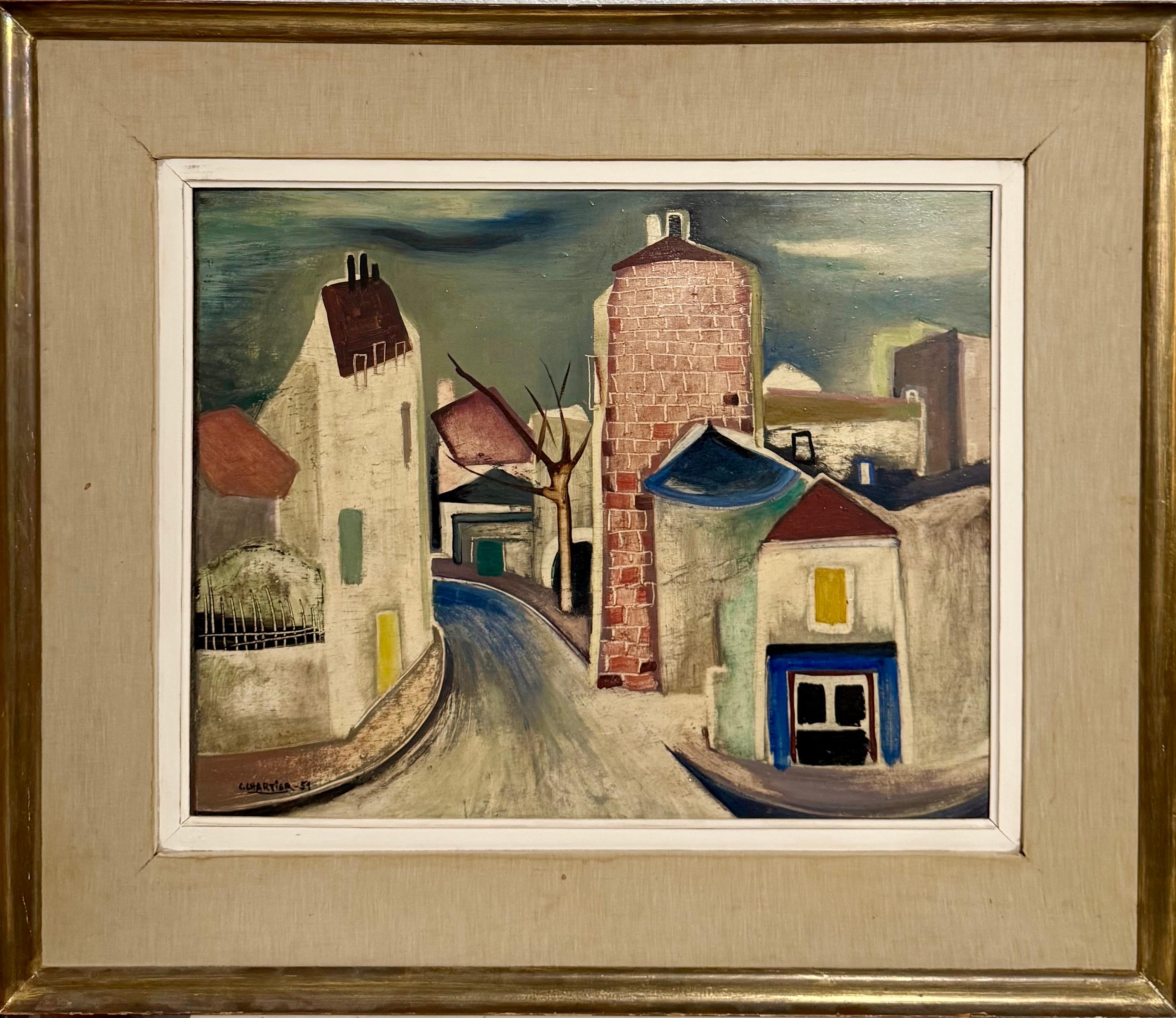 Alex Charles Chartier, francés, 1894-1957
Pintura al óleo sobre tabla 
1951
Barrio Plaisance,  Escena de un pueblo de París
Firmado a mano y fechado en '51 abajo a la izquierda. 
Dimensiones:  21" x 25-3/4", el marco mide 31-1/2" x 37

Antigua aldea