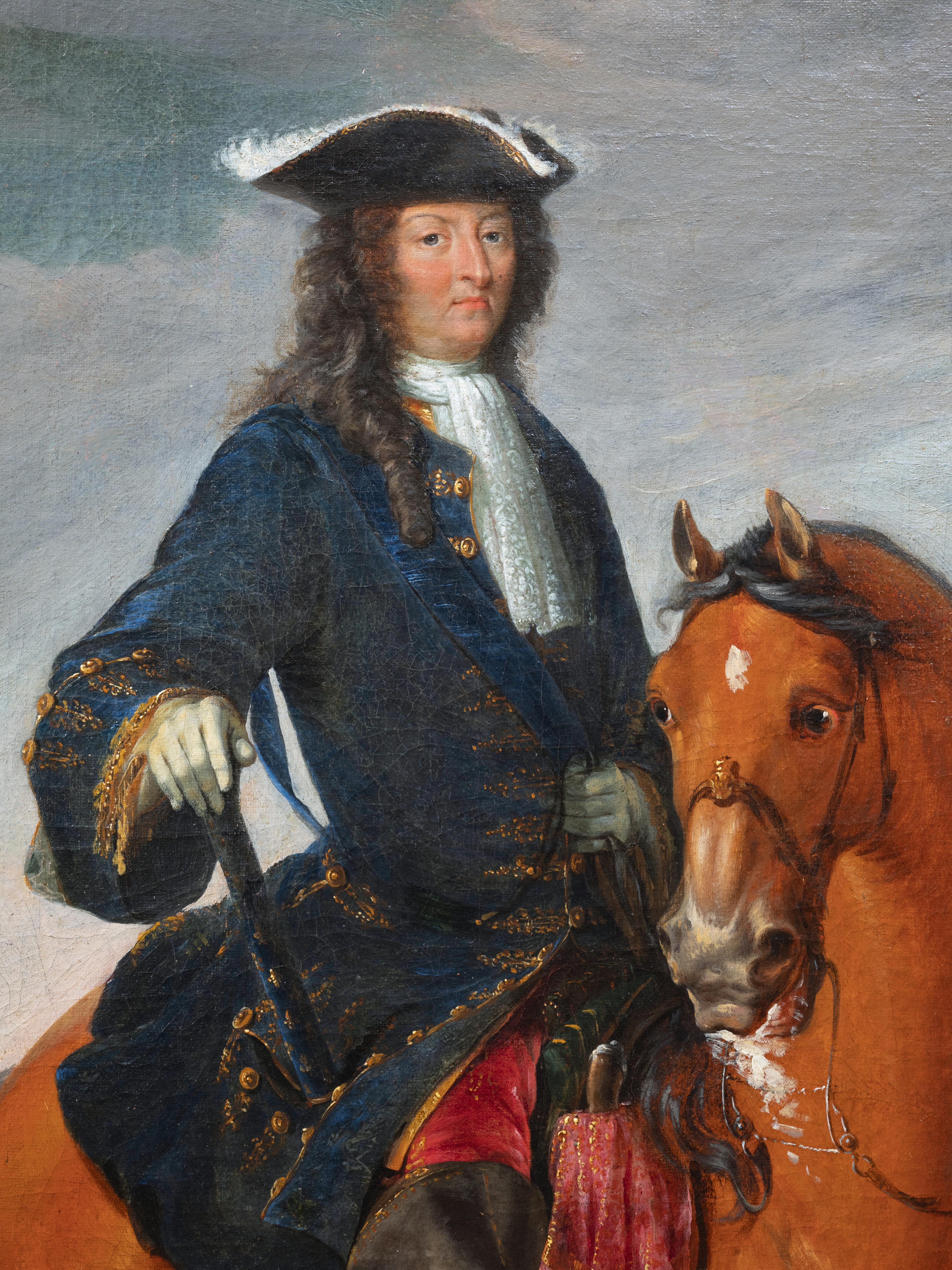 Portrait équestre de Louis XIV devant Mons
Par Charles Chastelain (Paris, 1672-1755)
Signé 