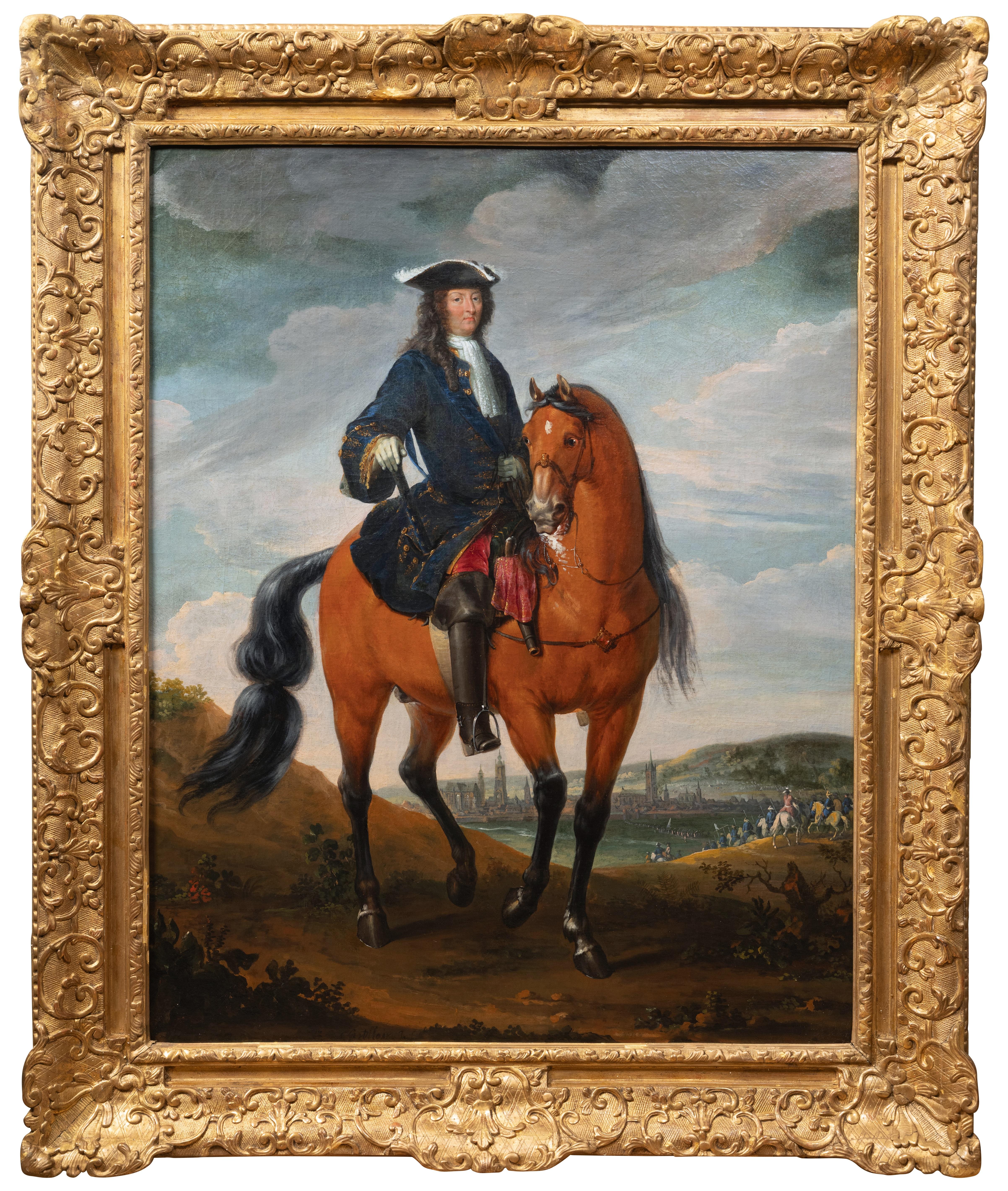 Louis XIV on horseback before Mons, signed Charles Chastelain, French 18th c.