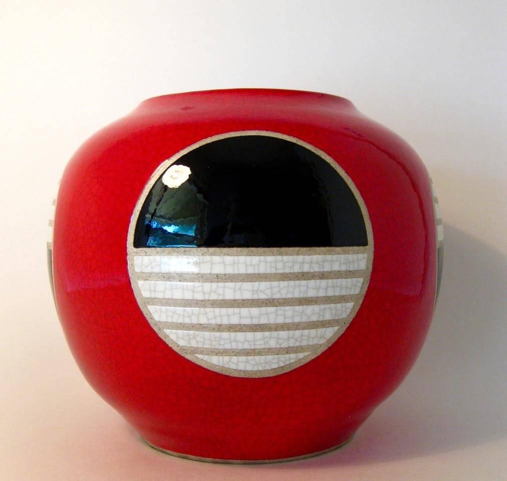 American Charles Chrisco Raku Studio Pottery Orb Vase