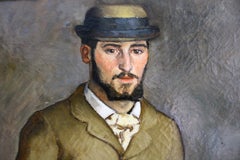 Antique Portrait Oil Painting of a Man in a Boater hat and suit signed and dated