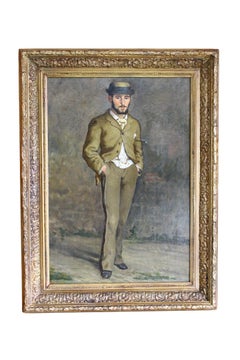 Charles Clair - Antique Portrait Oil Painting of a Man in a Boater hat and suit signed and dated Antique Portrait Oil Painting of a Man in a Boater hat and suit signed and dated