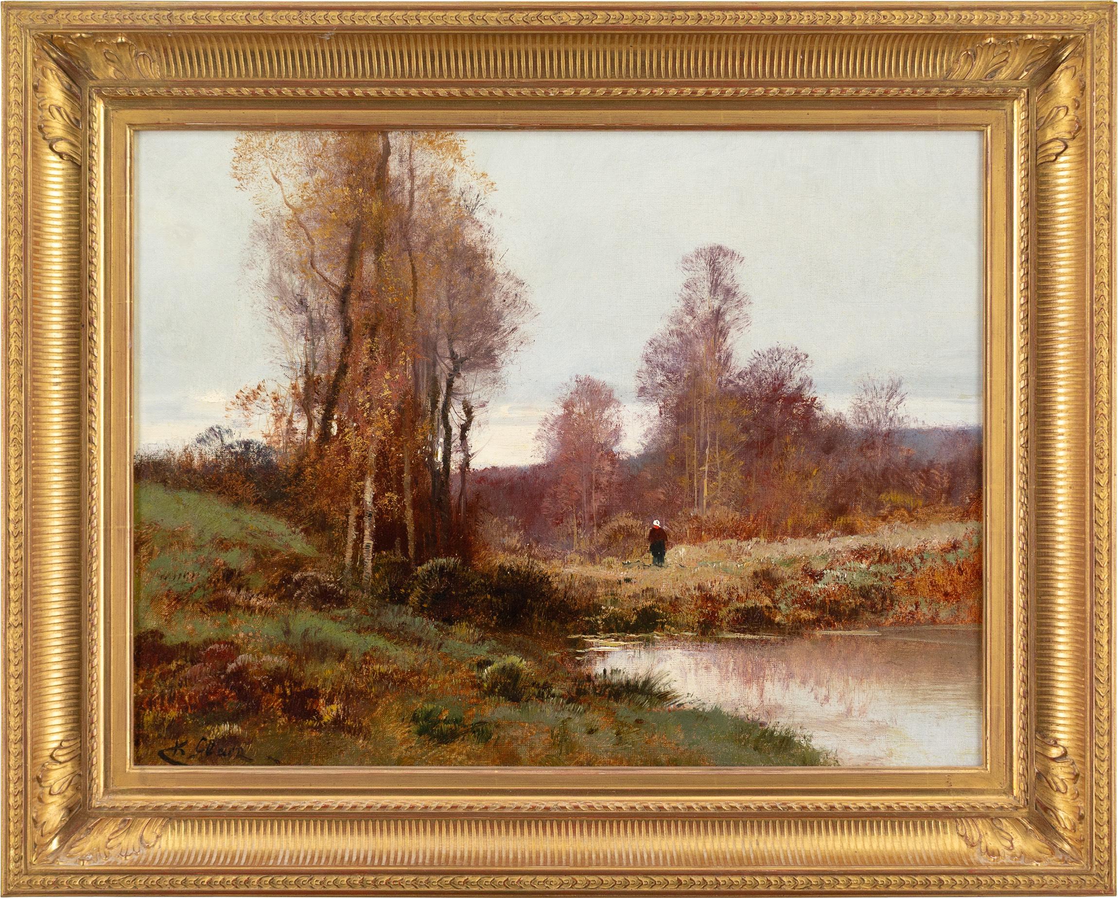 Autumnal River Landscape, 19th-Century French Oil Painting