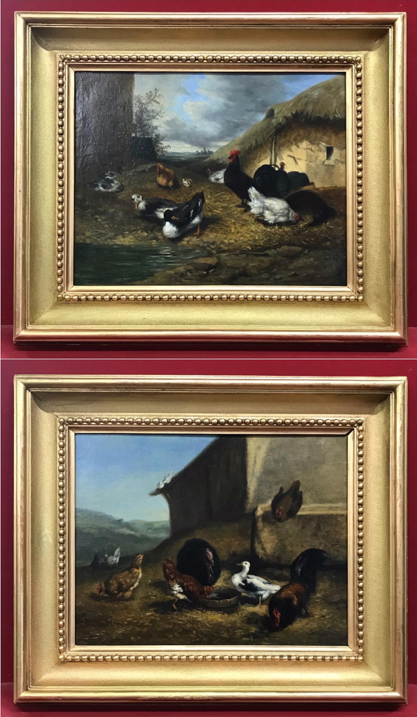 Charles Clair Animal Painting - Hens in the Farmyard