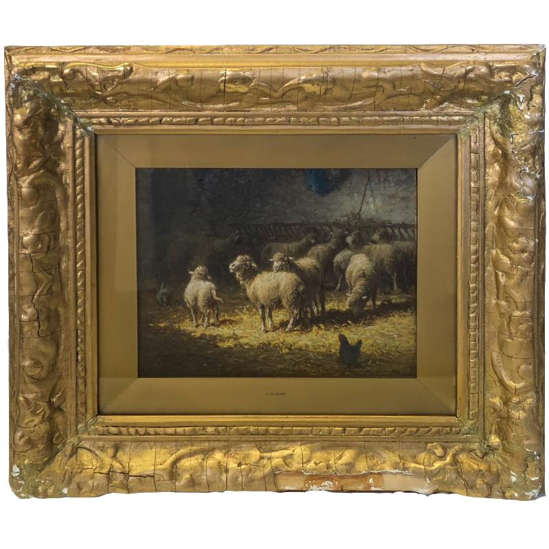 Charles Clair Landscape Painting - Sheep in Barn Relishing Sunlight