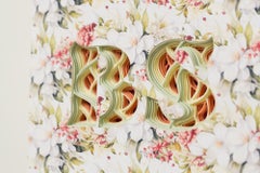 "BS" Text-Based Floral with Inset Cut Paper by Charles Clary