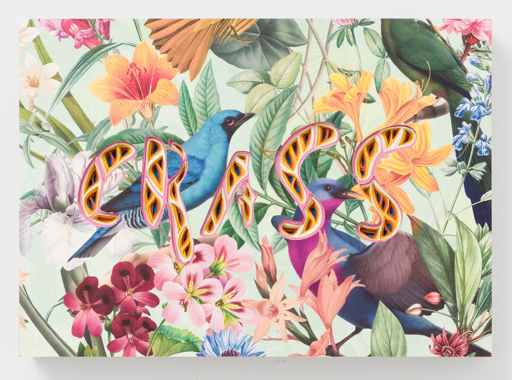 "CRASS" Dimensional Cut Paper with Floral Design and Humor - Mixed Media Art by Charles Clary