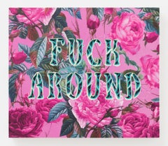 "FUCK AROUND" in strati di carta tagliata a mano con rivestimento di rose floreali