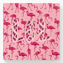 "LOL" Light-Hearted Text Wall Sculpture with Striped Flamingo Pattern