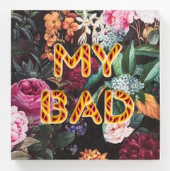 "MY BAD" Papier à texte lapidaire dans la série Wood Cradle avec motif floral