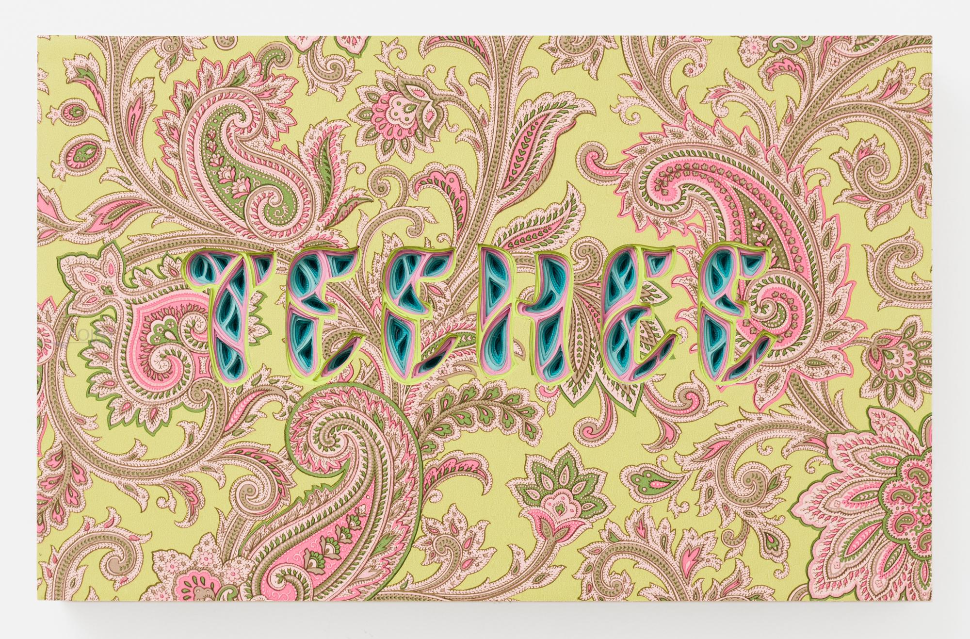 "TEEHEE" Hand-Cut and Layered Paper Wall-Hanging with Paisley Pattern - Mixed Media Art by Charles Clary