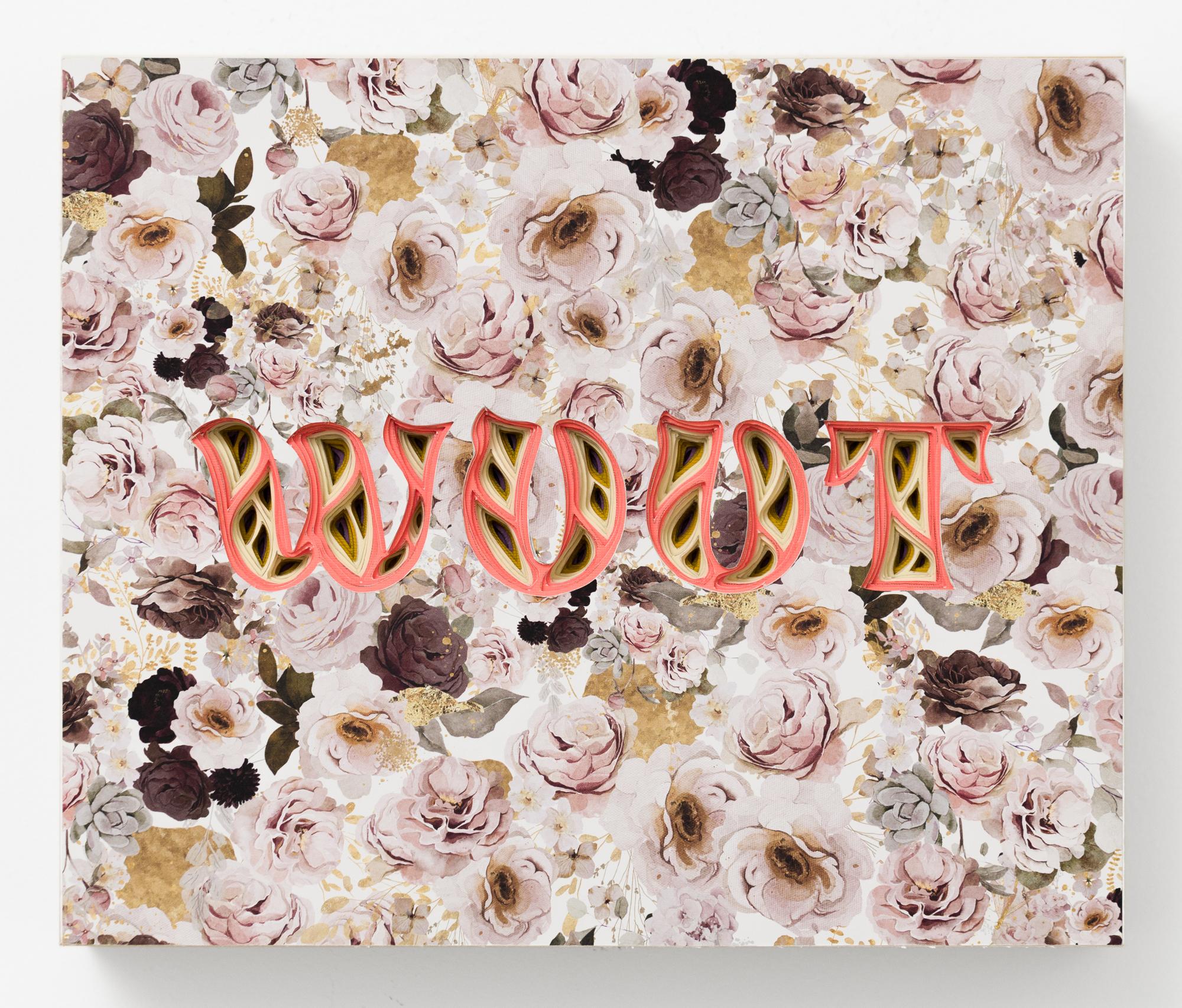 "WOOT" Text-based Floral Wall-Hanging with Layered and Cut Paper