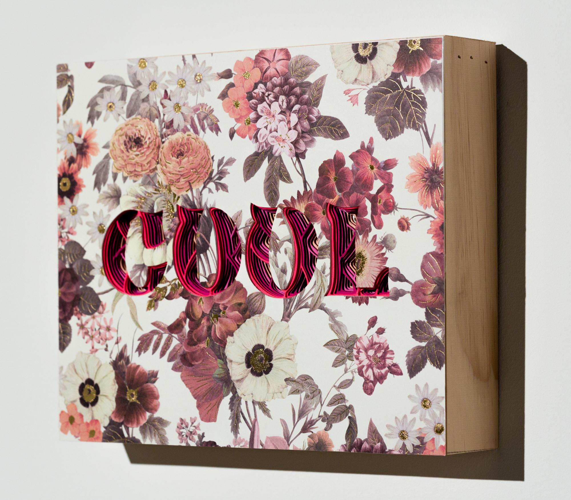 „COOL“, handgeschnittene Wandskulptur aus Papier mit goldenen Verzierungen im Angebot 5