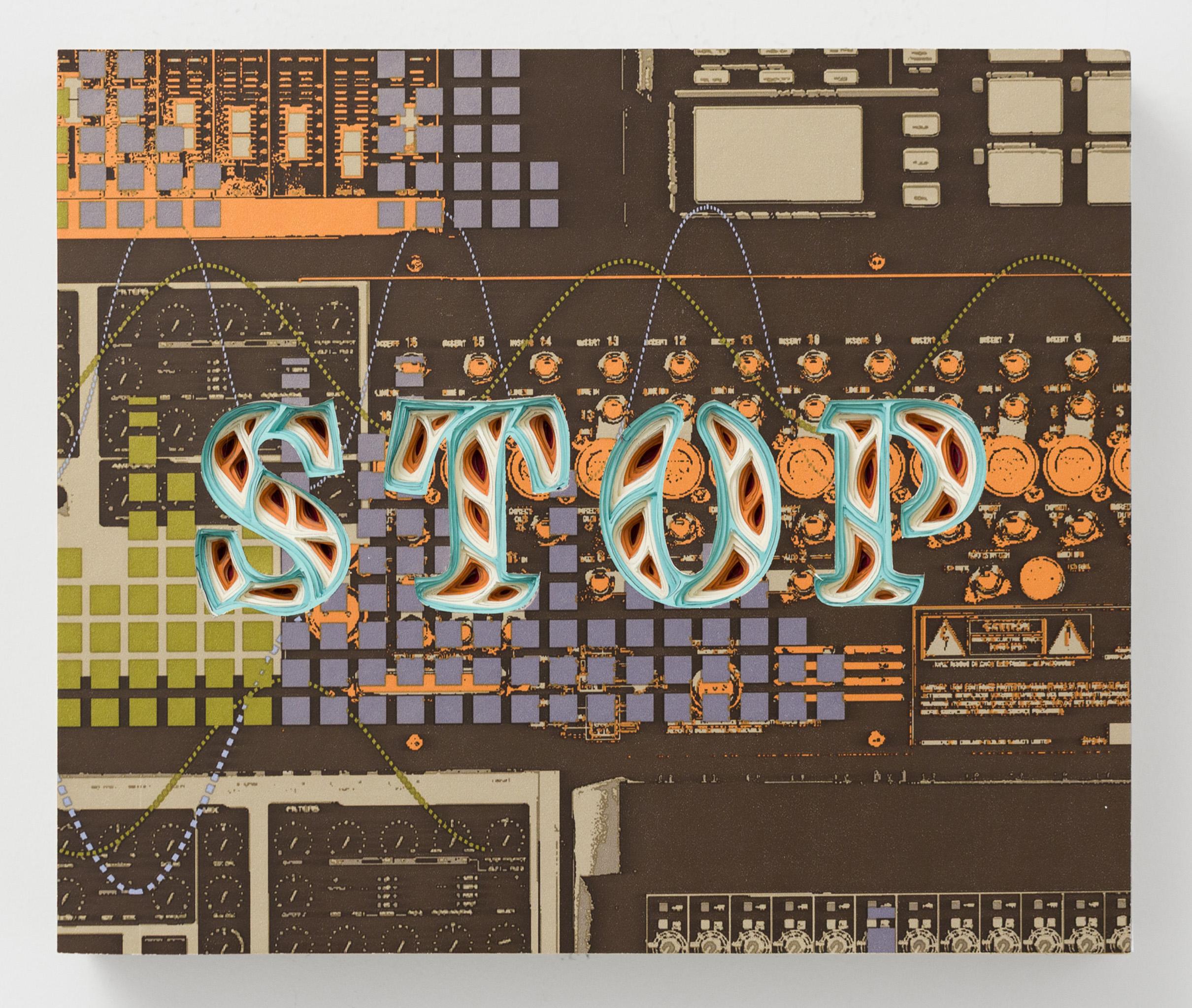 "STOP" Escultura Gráfica Contemporánea de Papel Estratificado Colgada de la Pared