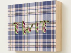 "TWIT" Bold Text Wall-Hanging Sculpture with Plaid Background Layered Paper