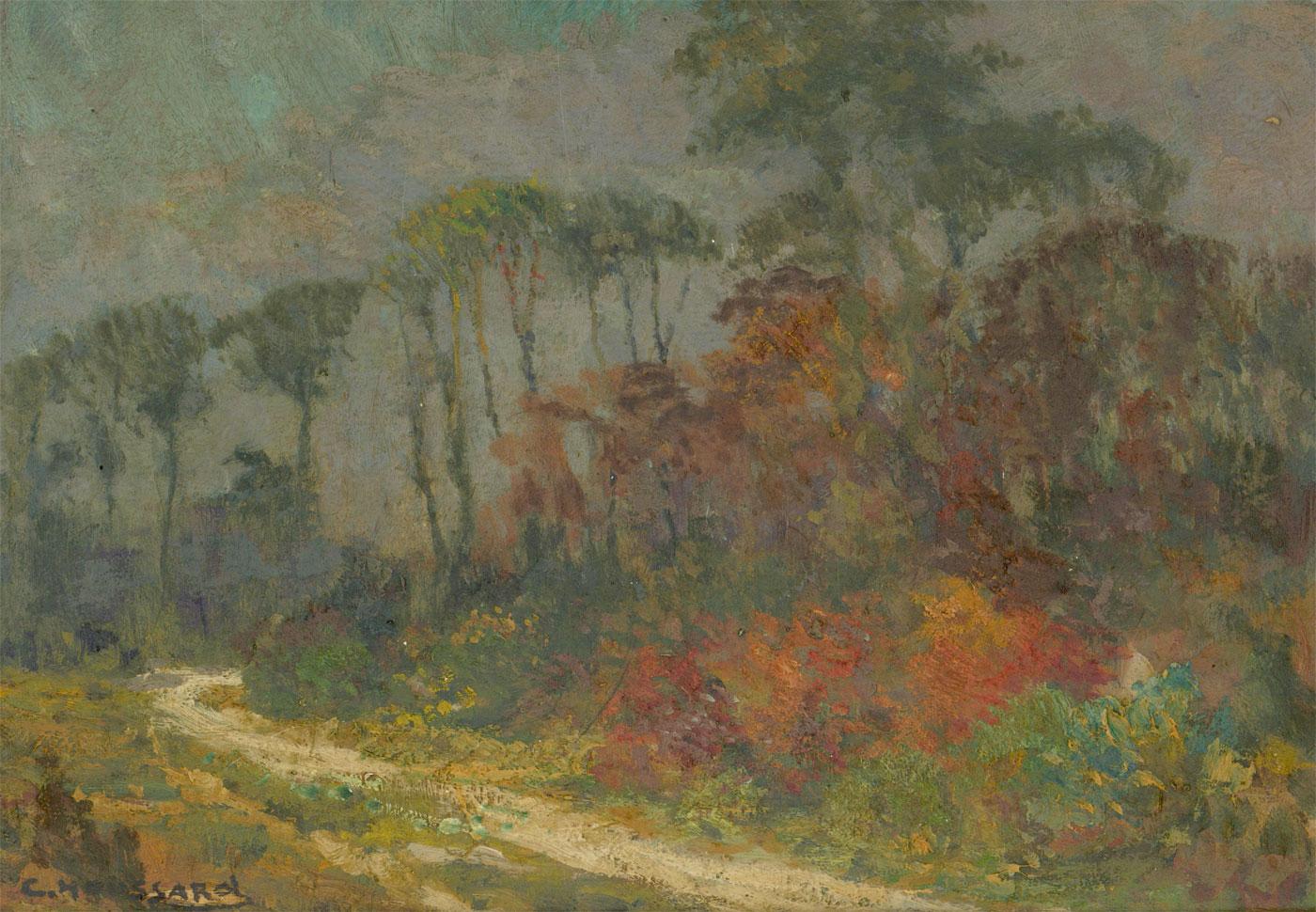 Charles Houssard (1884-1958) - Signed Belgian Oil, Woodland Path in Autumn - Painting by Charles-Claude Houssard