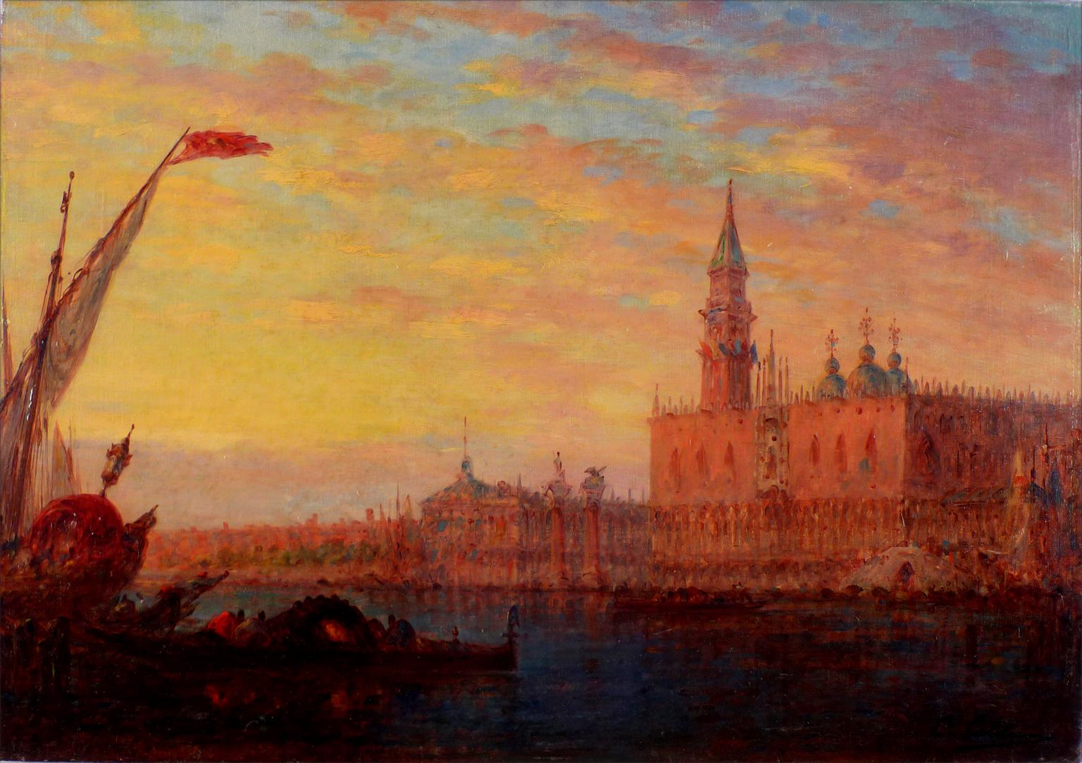 "Venice Twilight", 19th Century Oil on Canvas by Charles-Clément Calderon