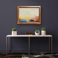 Très grande peinture impressionniste française du 19ème siècle - Jeune coucher de soleil à Venise - Paysage urbain