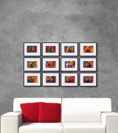 Set of 12 framed abstract paintings Vintage Action Paintings Colorful Hallwalls