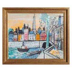 Banks of the Seine River, Parisian Cityscape Painting by Charles Cobelle