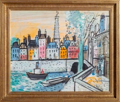 Banks of the Seine River, Parisian Cityscape Painting