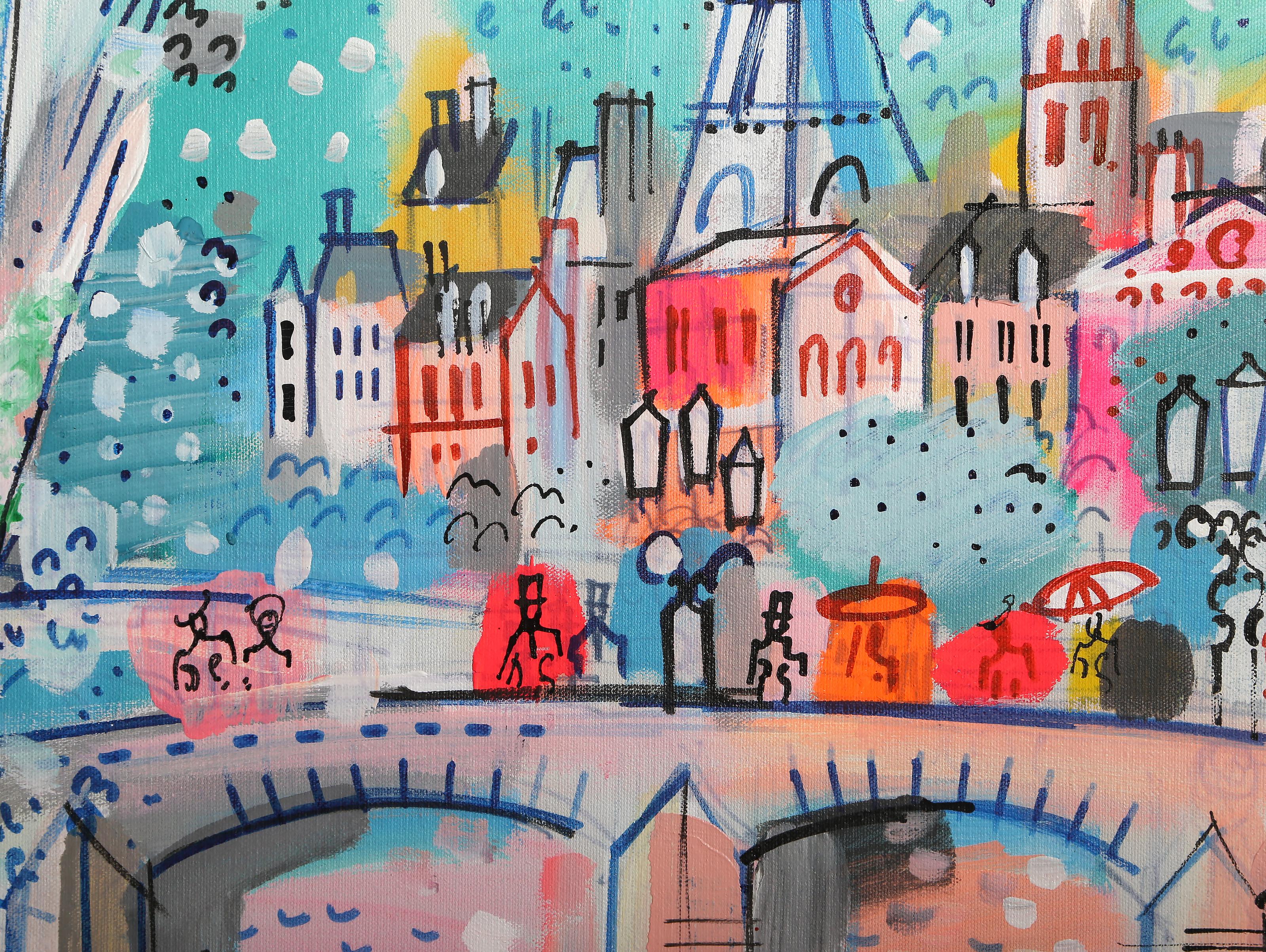 Ponte e Torre Eiffel, Pittura Acrilica di Charles Cobelle in vendita 1