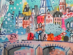 Pont et Tour Eiffel, peinture acrylique de Charles Cobelle
