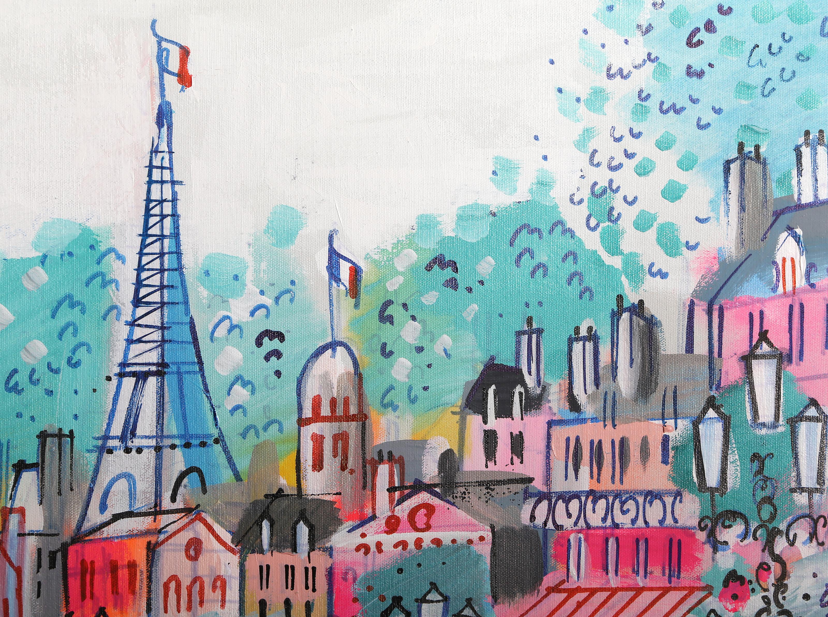 Ponte e Torre Eiffel, Pittura Acrilica di Charles Cobelle in vendita 2