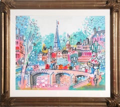 Ponte e Torre Eiffel, Pittura Acrilica di Charles Cobelle