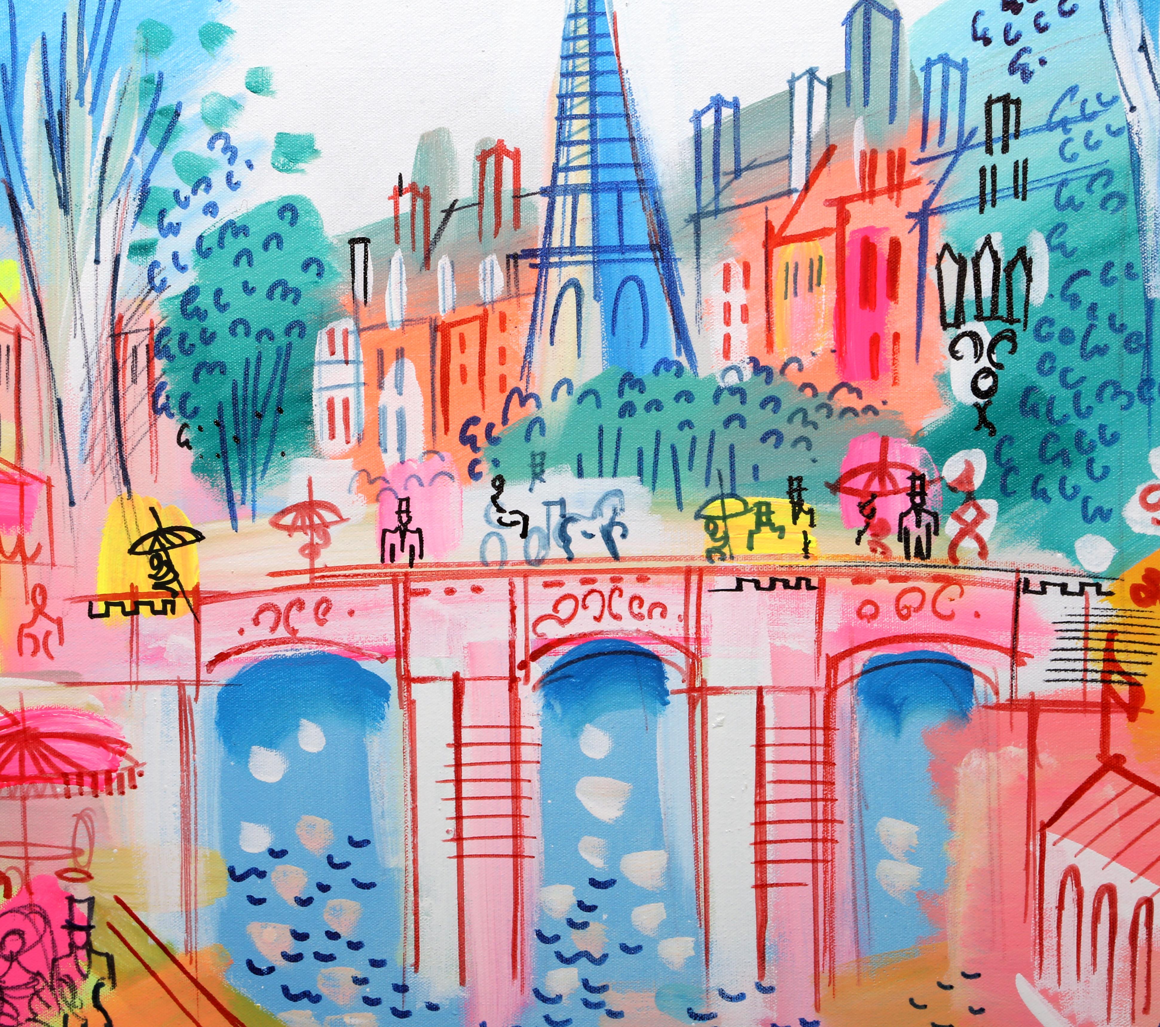 Bridge and Eiffel Tower, Paris Framed Painting by Charles Cobelle 2