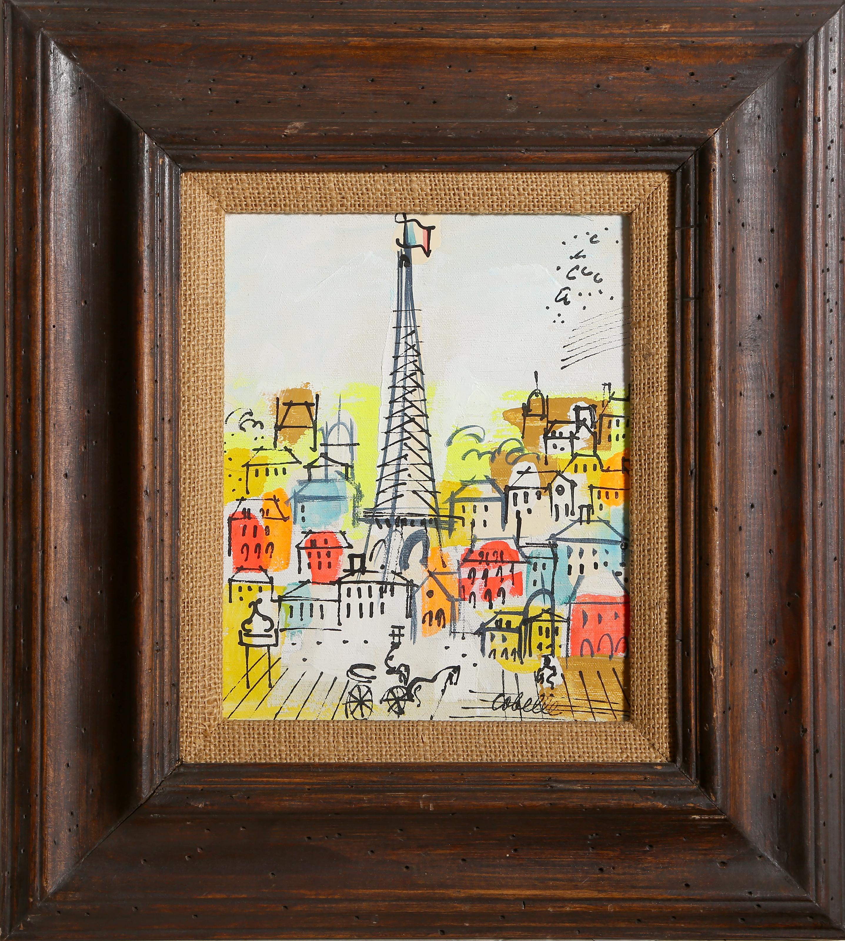 Piazza della Torre Eiffel di Charles Cobelle, francese (1902-1994)
Data: circa 1960
Acrilico su tela, firmato in basso a destra
Dimensioni: 10 x 8 pollici (25,4 x 20,32 cm)
Dimensioni della cornice: 18 x 16 pollici