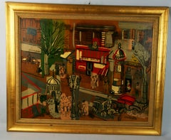 Large Modern Fauvist French  City Street by Cobelle 1960