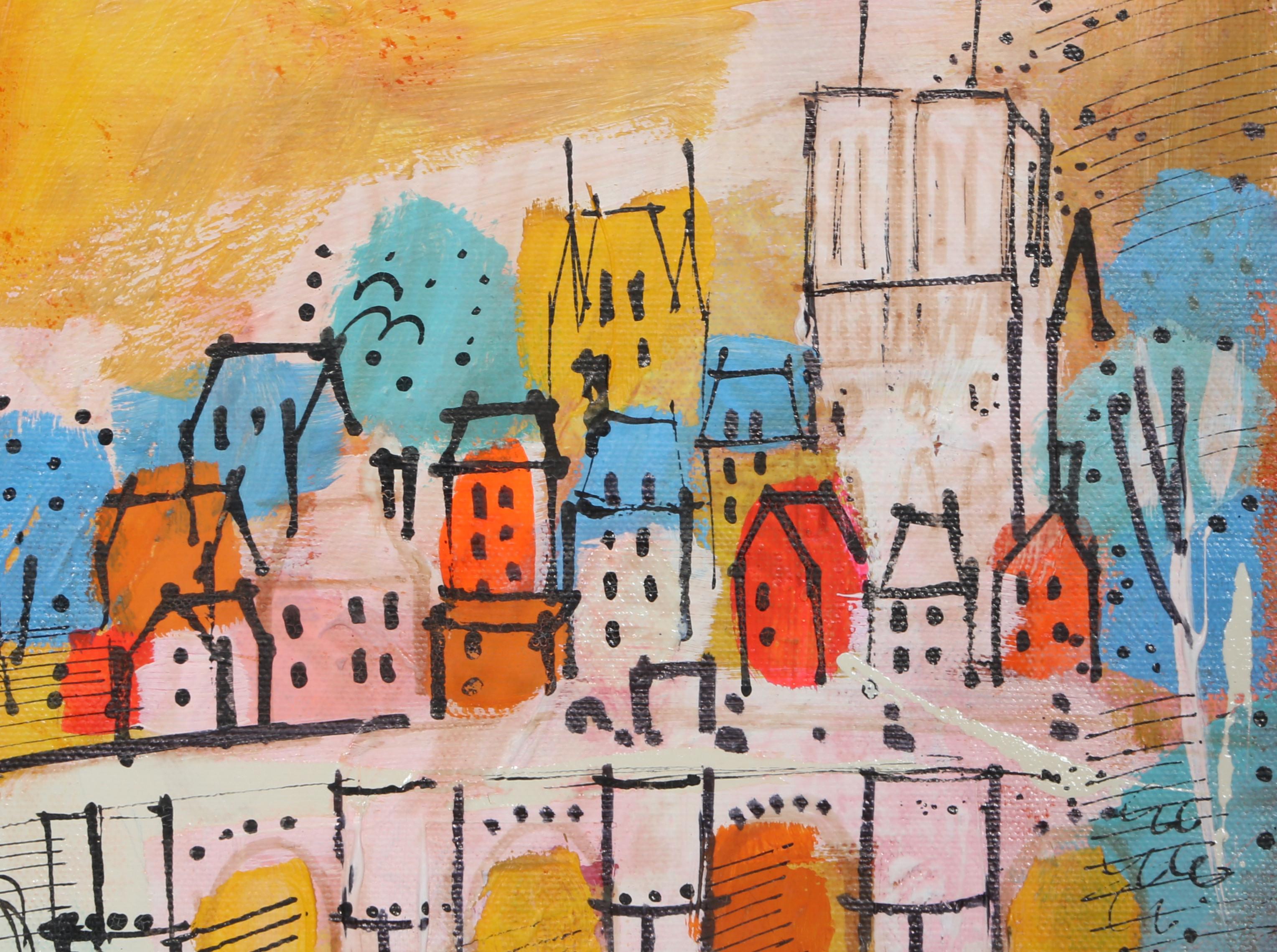 Notre Dame mit Brücke, Acrylgemälde auf Leinwand von Charles Cobelle im Angebot 1