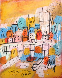 Notre Dame avec pont, peinture acrylique sur toile de Charles Cobelle