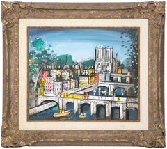 Puentes de París 1, Pintura acrílica moderna de Charles Cobelle