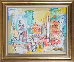 Monuments de Paris avec fontaine, peinture acrylique de Charles Cobelle