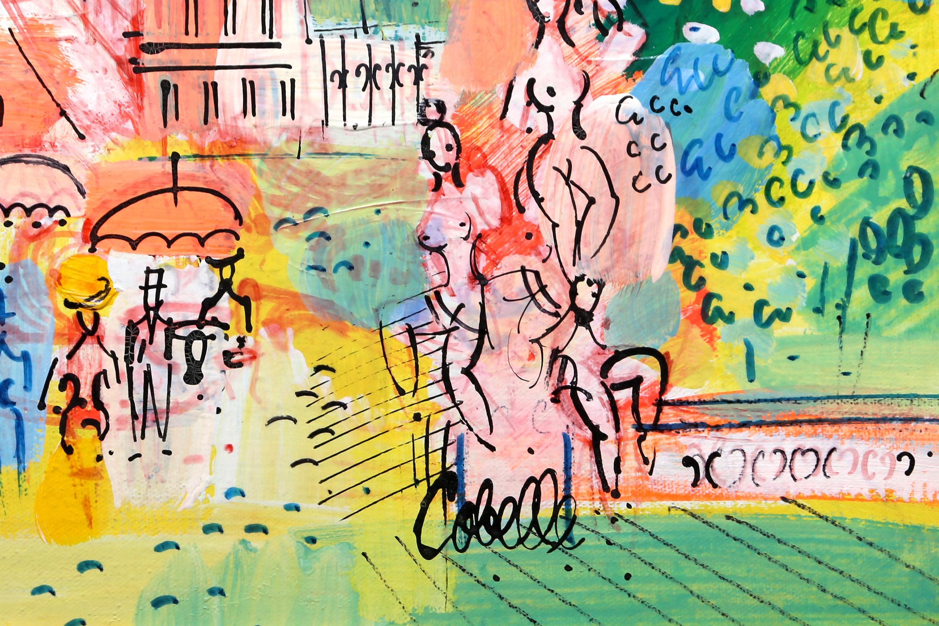 Le strade di Paris con il Moulin Rouge 2, Pittura acrilica folkloristica di Charles Cobelle in vendita 4